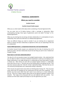 FINANCIAL AGREEMENTS What you need to consider
