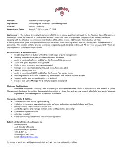 Position: Assistant Game Manager Department: Intercollegiate