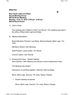 MINUTES Blue Earth Light and Water Board Meeting Group BELW