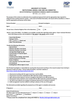UNIVERSITY OF TOLEDO INSTITUTIONAL ANIMAL CARE AND
