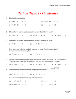 Test on Topic 18 Quadratics Solutions