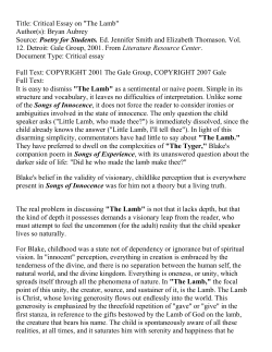 Critical Essay on The Lamb 1