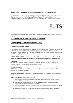 Appendix B. Conditions of award template for UTS scholarships