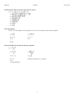 Math 7A EXAM 2 FALL 2011 Find the distance d(P1, P2) between