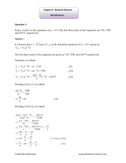 Question 1: Find a, b and n in the expansion of (a + b