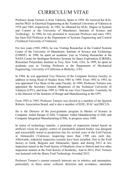 CURRICULUM VITAE Professor Josep Tornero is from Valencia
