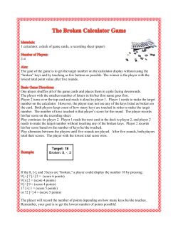 1 calculator, a deck of game cards, a recording sheet (paper) 2