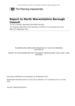North Warwickshire Local Plan: Core Strategy, Inspector`s Report