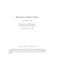 Elementary Number Theory W. Edwin Clark Department of