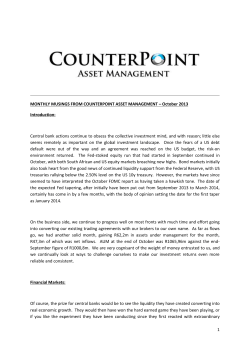 MONTHLY MUSINGS FROM COUNTERPOINT ASSET