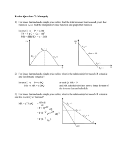 Review Questions X: Monopoly 1) For linear demand and a single