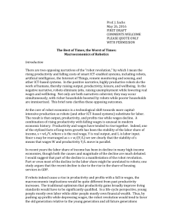 Prof. J. Sachs May 26, 2016 FIRST DRAFT COMMENTS WELCOME