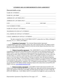 ATTORNEY OR LAW FIRM REPRESENTATION AGREEMENT Ple