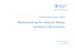 Mainstreaming the Value for Money concept in FAO activities