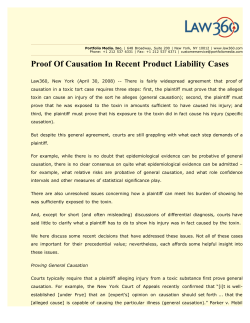 Proof of Causation in Recent Product Liability Cases, Product
