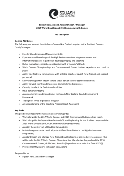 Squash New Zealand Assistant Coach / Manager 2017