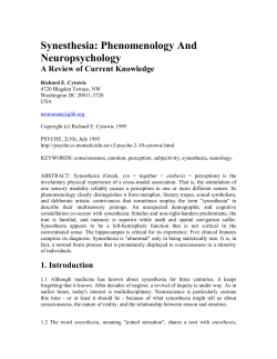 Synesthesia: Phenomenology And Neuropsychology