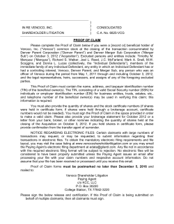 Proof of Claim - Venoco, Inc. Shareholder Litigation Website