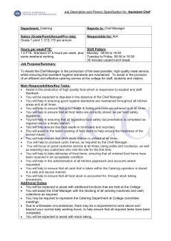 Job Description and Person Specification for: Assistant Chef