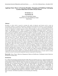 Applying Choice Theory in Fostering Discipline: Managing and