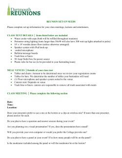 Reunion set-up needs Please complete set