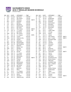 SACRAMENTO KINGS 2016-17 REGULAR SEASON SCHEDULE