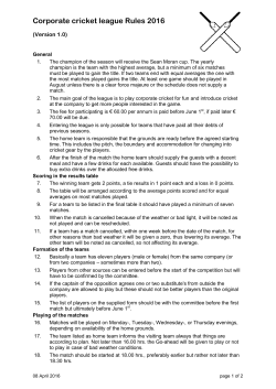 Corporate cricket league Rules 2016