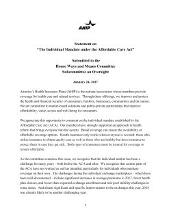 Statement on &ldquo;The Individual Mandate under the Affordable