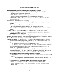 Chapter 14 Mendel and the Gene Idea Mendel brought an