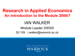 Research in Applied Economics An Introduction to the Module