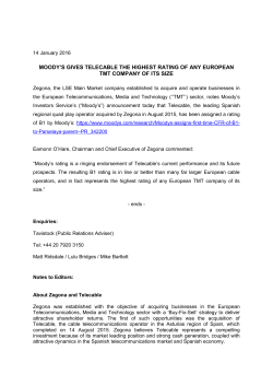 moody`s gives telecable the highest rating of any european tmt
