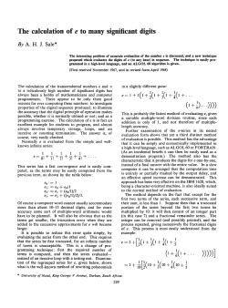 The calculation of e to many significant digits