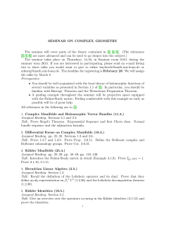 SEMINAR ON COMPLEX GEOMETRY The seminar will cover parts