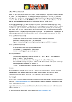 Ladies 1st XI Coach Wanted. Due to the relocation of our current