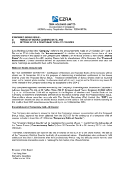 PROPOSED BONUS ISSUE - Ezra Holdings Limited