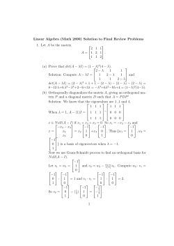 Linear Algebra (Math 2890) Solution to Final Review Problems 1