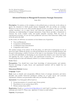 Advanced Seminar in Managerial Economics: Strategic
