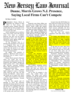 Duane, Morris Grows NJ Presence, Saying Local Firms Can`t Compete