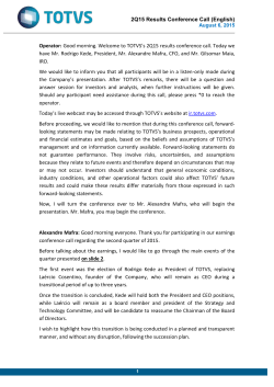 2Q15 Results Conference Call (English) August 6, 2015 Operator