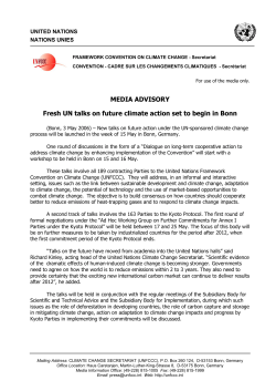 MEDIA ADVISORY Fresh UN talks on future climate action set to