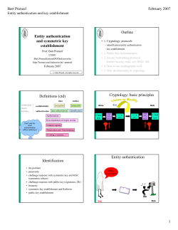 Entity authentication and symmetric key establishment Outline