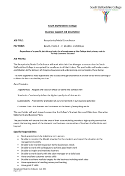 Job Description for Receptionist Model Co-ordinator (Aspire)