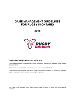 GAME MANAGEMENT GUIDELINES FOR RUGBY IN ONTARIO 2016