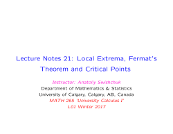 Lecture Notes 21: Local Extrema, Fermat`s Theorem and Critical Points