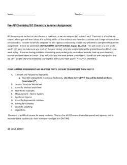 Pre-AP Chemistry/GT Chemistry Summer Assignment
