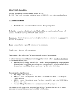 Probability The first restaurant in the world opened in Paris in 1765