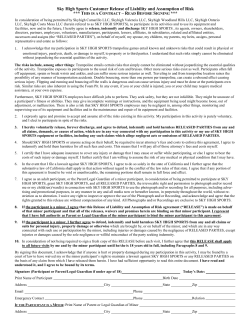 Sky High Sports Customer Release of Liability and Assumption of Risk