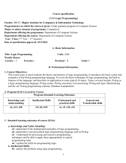 1 Course specification (3204 Logic Programming) Faculty: HICIT