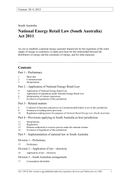 National Energy Retail Law - South Australian Legislation