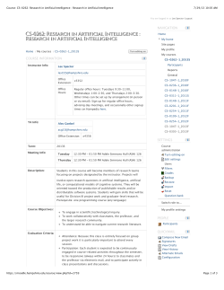 Course: CS-0262: Research in Artificial Intelligence
